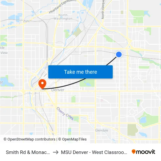 Smith Rd & Monaco Pkwy to MSU Denver - West Classroom Building map