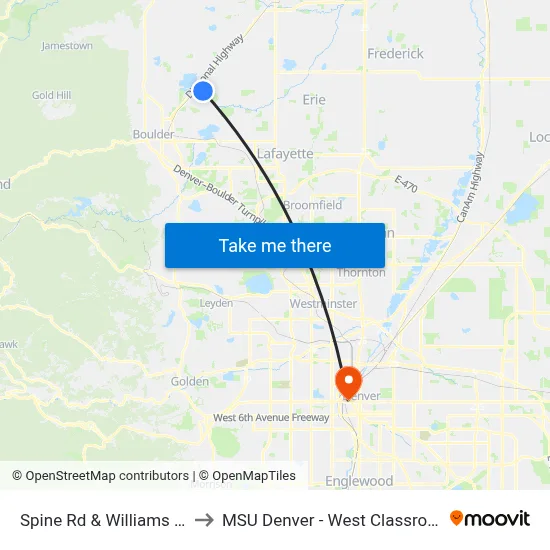 Spine Rd & Williams Fork Trail to MSU Denver - West Classroom Building map