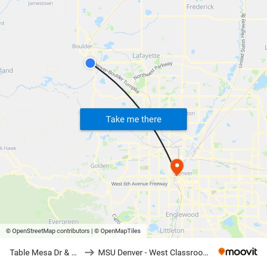 Table Mesa Dr & 39th St to MSU Denver - West Classroom Building map