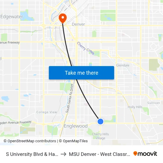 S University Blvd & Hampden Ave to MSU Denver - West Classroom Building map