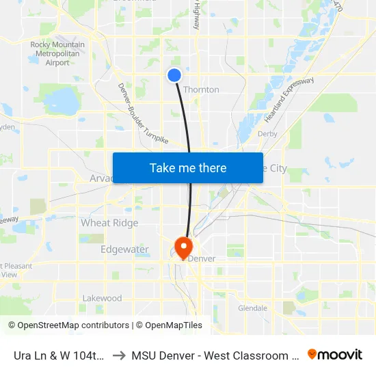 Ura Ln & W 104th Ave to MSU Denver - West Classroom Building map