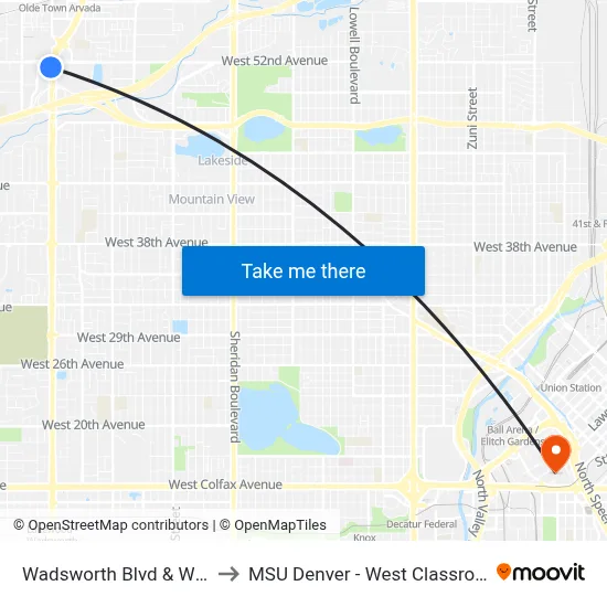 Wadsworth Blvd & W 52nd Ave to MSU Denver - West Classroom Building map