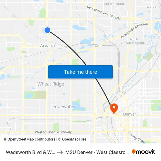 Wadsworth Blvd & W 66th Ave to MSU Denver - West Classroom Building map