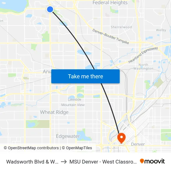 Wadsworth Blvd & W 88th Ave to MSU Denver - West Classroom Building map