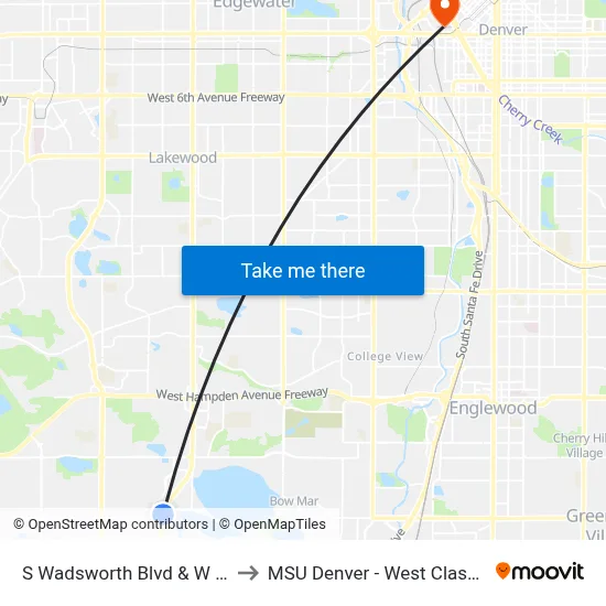 S Wadsworth Blvd & W Belleview Ave to MSU Denver - West Classroom Building map