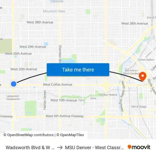 Wadsworth Blvd & W Colfax Ave to MSU Denver - West Classroom Building map
