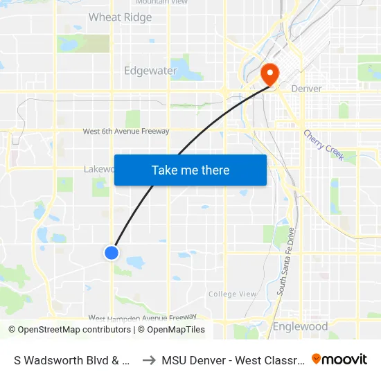 S Wadsworth Blvd & W Evans Ave to MSU Denver - West Classroom Building map