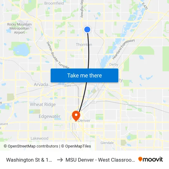 Washington St & 112th Ave to MSU Denver - West Classroom Building map