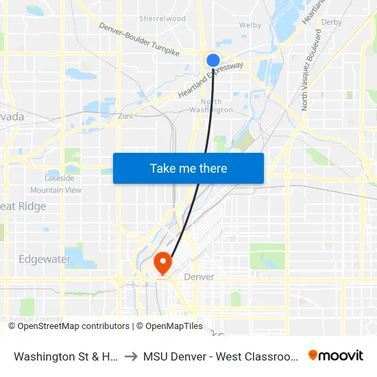Washington St & Hwy 224 to MSU Denver - West Classroom Building map