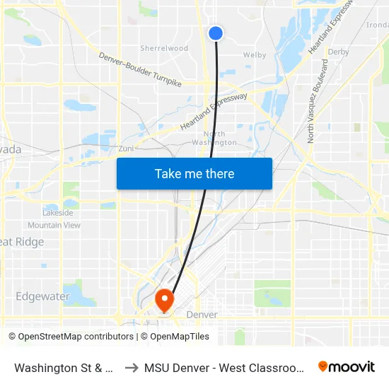 Washington St & 83rd Dr to MSU Denver - West Classroom Building map