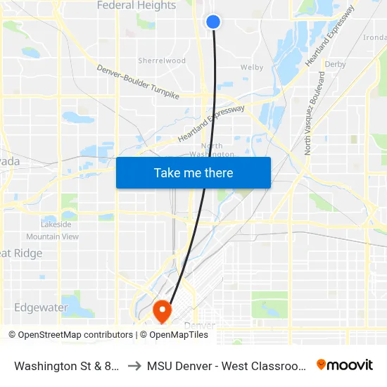 Washington St & 88th Ave to MSU Denver - West Classroom Building map