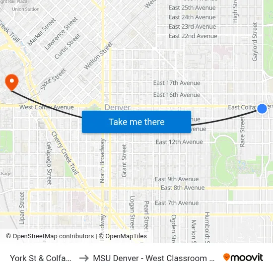 York St & Colfax Ave to MSU Denver - West Classroom Building map