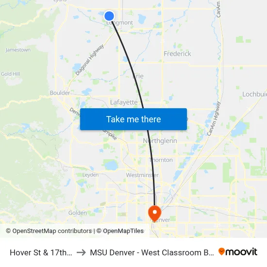Hover St & 17th Ave to MSU Denver - West Classroom Building map
