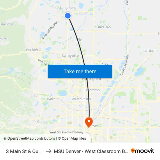 S Main St & Quail St to MSU Denver - West Classroom Building map