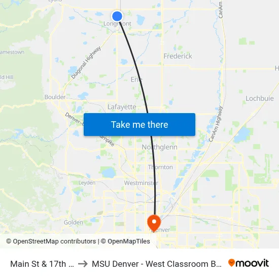 Main St & 17th Ave to MSU Denver - West Classroom Building map