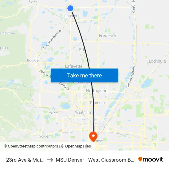 23rd Ave & Main St to MSU Denver - West Classroom Building map