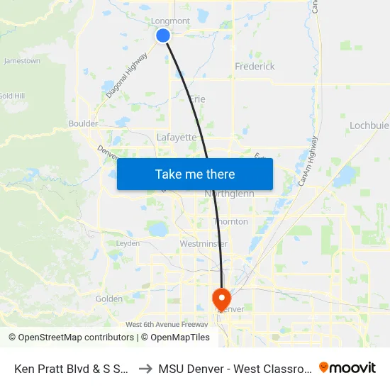 Ken Pratt Blvd & S Sherman St to MSU Denver - West Classroom Building map