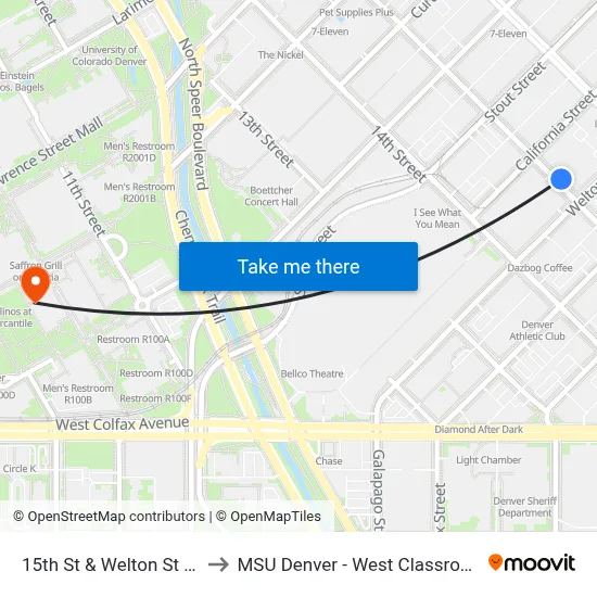 15th St & Welton St [ Z Stop ] to MSU Denver - West Classroom Building map