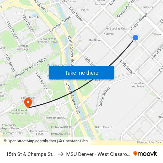 15th St & Champa St [ Z Stop ] to MSU Denver - West Classroom Building map