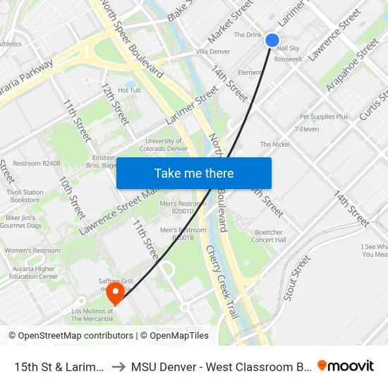 15th St & Larimer St to MSU Denver - West Classroom Building map
