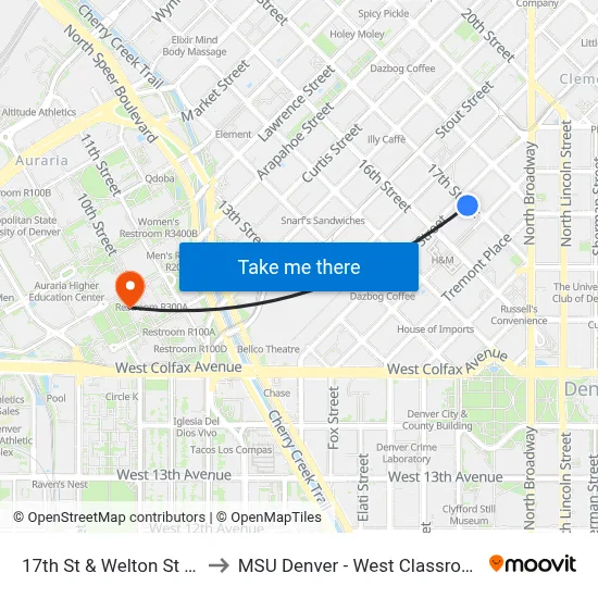 17th St & Welton St [ X Stop ] to MSU Denver - West Classroom Building map