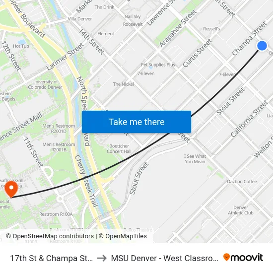 17th St & Champa St [ X Stop ] to MSU Denver - West Classroom Building map