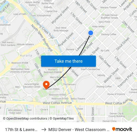 17th St & Lawrence St to MSU Denver - West Classroom Building map
