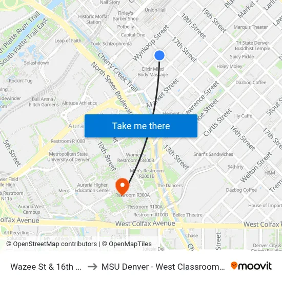 Wazee St & 16th Street to MSU Denver - West Classroom Building map