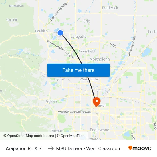Arapahoe Rd & 75th St to MSU Denver - West Classroom Building map