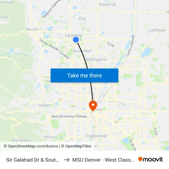 Sir Galahad Dr & South Boulder Rd to MSU Denver - West Classroom Building map