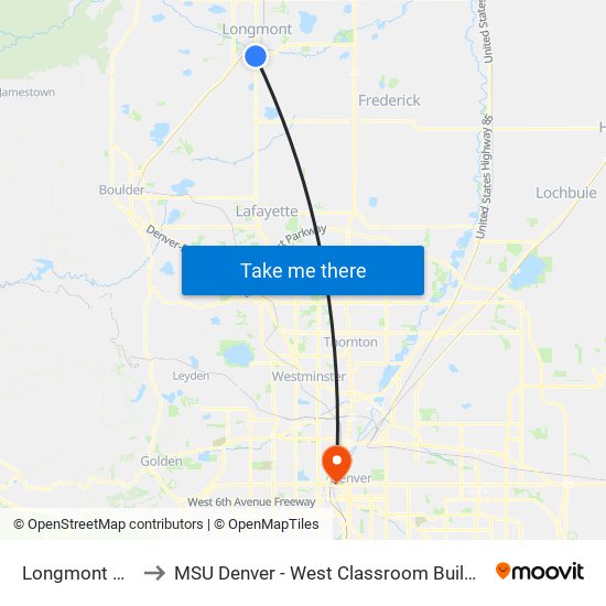 Longmont Pnr to MSU Denver - West Classroom Building map