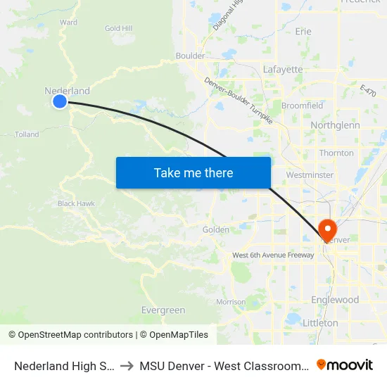 Nederland High School to MSU Denver - West Classroom Building map