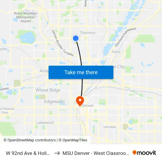 W 92nd Ave & Holiday Mall to MSU Denver - West Classroom Building map