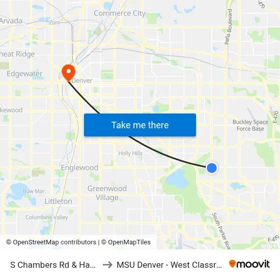 S Chambers Rd & Hampden Ave to MSU Denver - West Classroom Building map