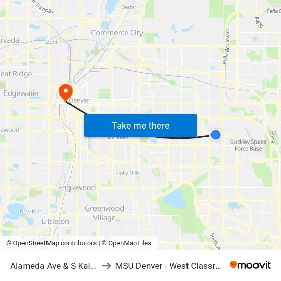 Alameda Ave & S Kalispell Way to MSU Denver - West Classroom Building map