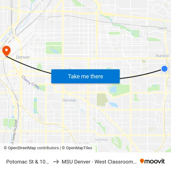 Potomac St & 10th Ave to MSU Denver - West Classroom Building map