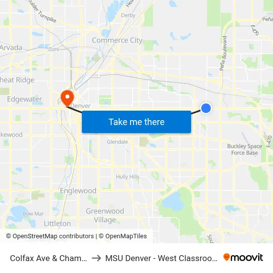 Colfax Ave & Chambers Rd to MSU Denver - West Classroom Building map