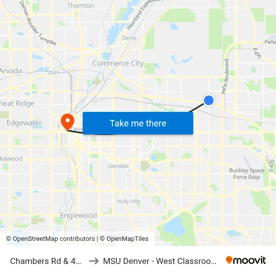 Chambers Rd & 40th Ave to MSU Denver - West Classroom Building map