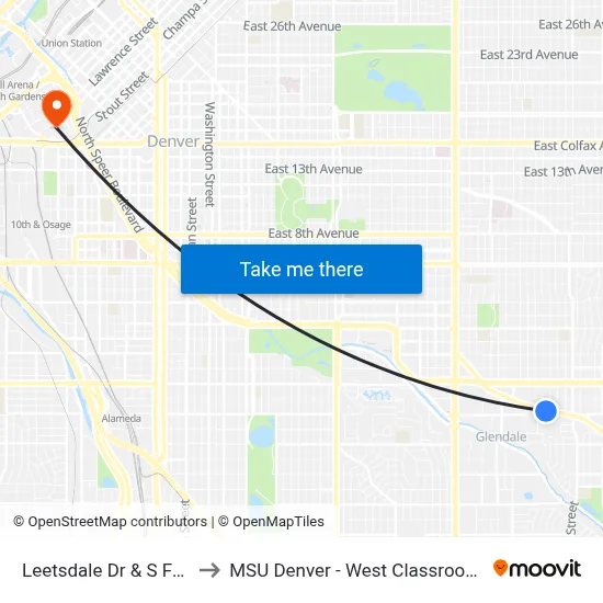Leetsdale Dr & S Forest St to MSU Denver - West Classroom Building map
