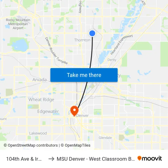 104th Ave & Irma Dr to MSU Denver - West Classroom Building map