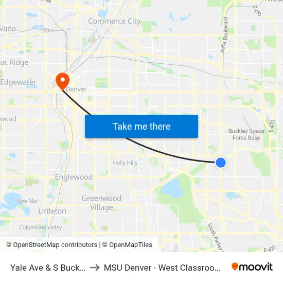 Yale Ave & S Buckley Rd to MSU Denver - West Classroom Building map