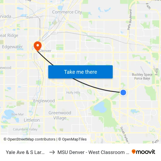 Yale Ave & S Laredo St to MSU Denver - West Classroom Building map