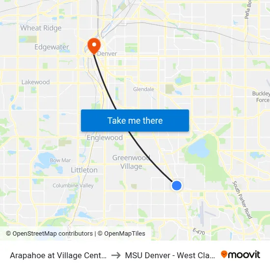Arapahoe at Village Center Station Gate A to MSU Denver - West Classroom Building map