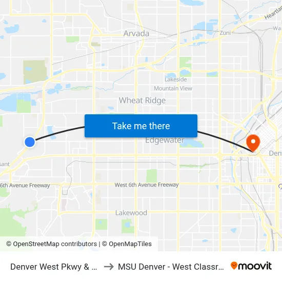 Denver West Pkwy & W 20th Ave to MSU Denver - West Classroom Building map