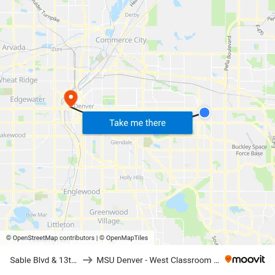 Sable Blvd & 13th Ave to MSU Denver - West Classroom Building map