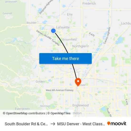 South Boulder Rd & Centennial Dr W to MSU Denver - West Classroom Building map