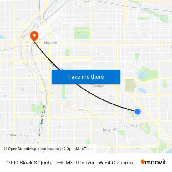 1900 Block S Quebec Way to MSU Denver - West Classroom Building map