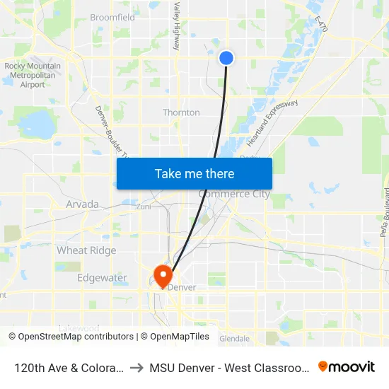 120th Ave & Colorado Blvd to MSU Denver - West Classroom Building map