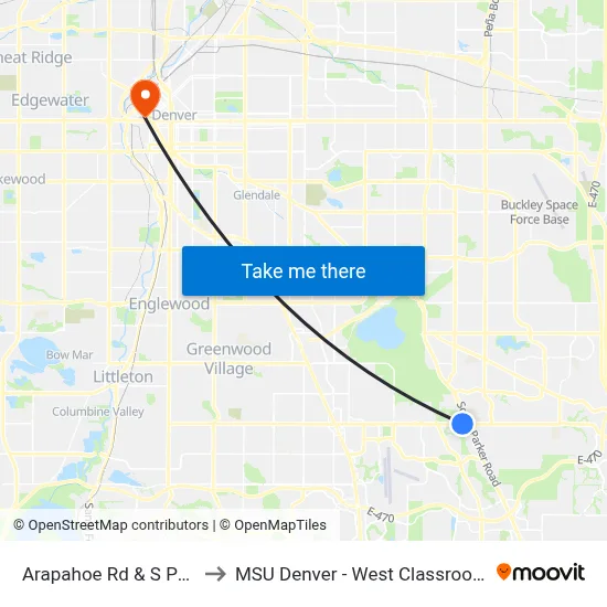 Arapahoe Rd & S Parker Rd to MSU Denver - West Classroom Building map
