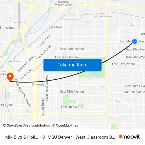 Mlk Blvd & Holly St to MSU Denver - West Classroom Building map